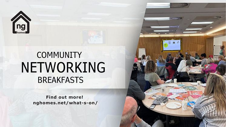 Attendees at a Community Networking Breakfast listen to Speaker's Corner