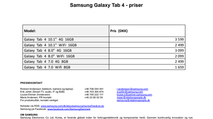 Galaxy Tab 4 - danske priser