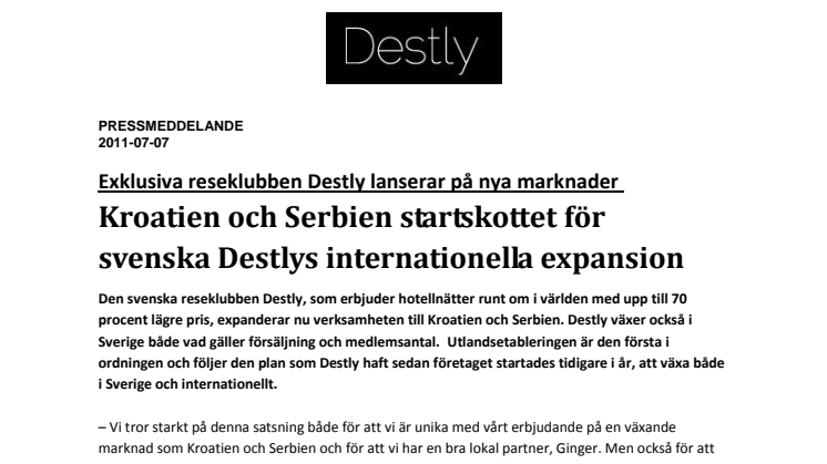 Kroatien och Serbien startskottet för svenska Destlys internationella expansion 