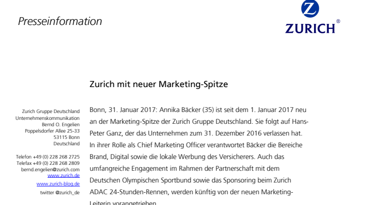 Zurich mit neuer Marketing-Spitze