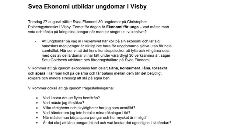 Svea Ekonomi utbildar ungdomar i Visby