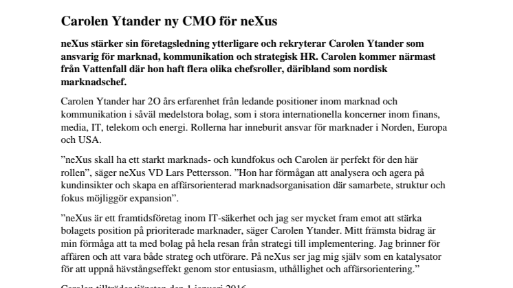 Carolen Ytander ny CMO för neXus