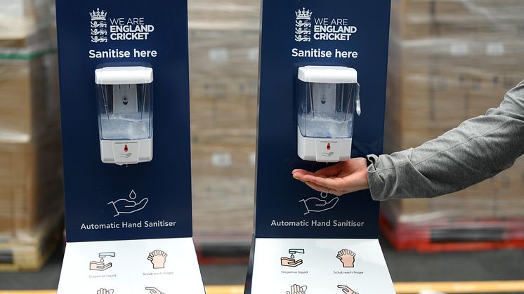 Hand sanitising station installed by the ECB at the Ageas Bowl and Emirates Old Trafford (Getty Images)