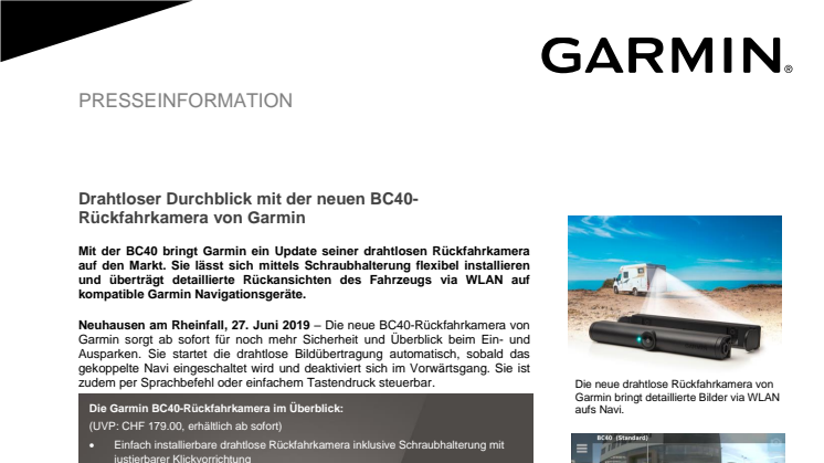 Drahtloser Durchblick mit der neuen BC40-Rückfahrkamera von Garmin 