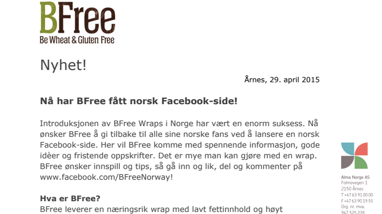 Nå har BFree fått norsk Facebook-side!