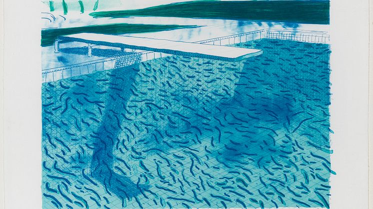 David Hockney: "Lithograph of Water Made of Thick and Thin Lines and Two Light Blue Washes" (1978-80)