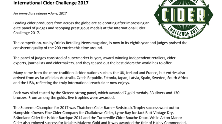 Brännland Cider wins double trophies at International Cider Challenge