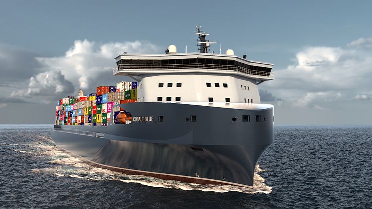 Kongsberg Maritime’s next generation 2000 TEU container feeder vessel design, Cobalt Blue, can be adapted to future fuel types