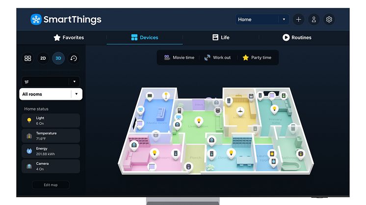 Samsung julkaisi SmartThings-älykotialustaan ja tekoälyyn pohjautuvan 3D Map View -toiminnon
