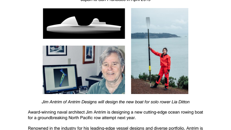 Renowned Naval Architect Jim Antrim to Design New Boat for Lia Ditton’s Bid To Become First Woman to Row Solo Across North Pacific