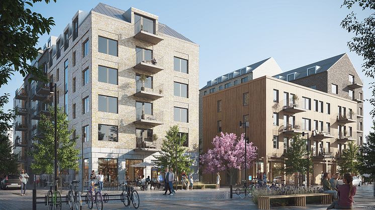 Liljewalls förslag på bostäder i GoCo Health Innovation City för Balder. Illustration: Liljewall