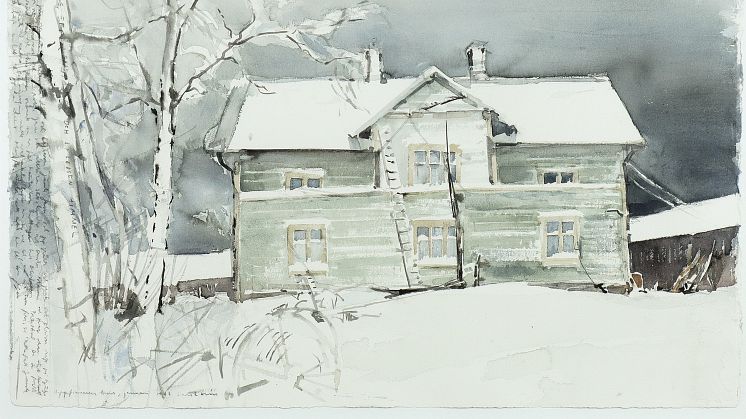Lars Lerins akvarell Uppfinnarens hus såldes hos Karlstad Hammarö Auktionsverk för 120 000 SEK.