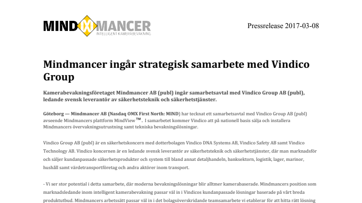 Mindmancer ingår strategisk samarbete med Vindico Group