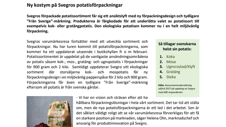 Ny kostym på Svegros potatisförpackningar