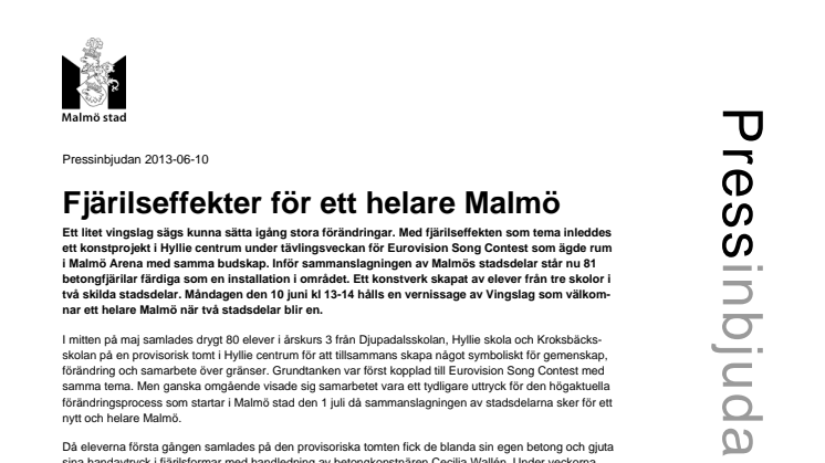 Pressinbjudan: Fjärilseffekter för ett helare Malmö