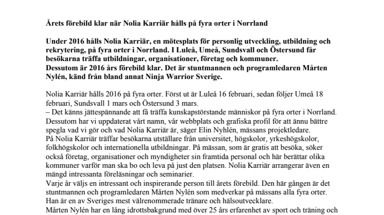 Årets förebild klar när Nolia Karriär hålls på fyra orter i Norrland