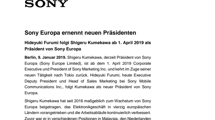 Sony Europa ernennt neuen Präsidenten