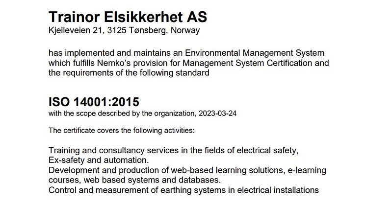 ISO 14001 Certificate Nemko