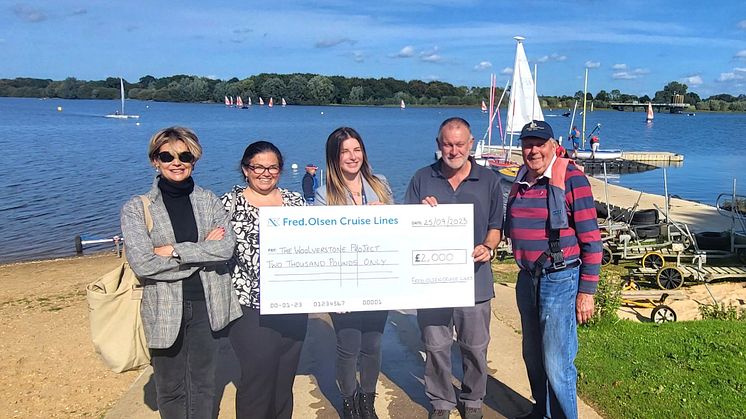 Olena Kushakovska and Clare Gibson from the Suffolk Community Foundation, Georgina May from Fred. Olsen Cruise Lines and Andy Beharrell and John Wilkinson from the Woolverstone Project
