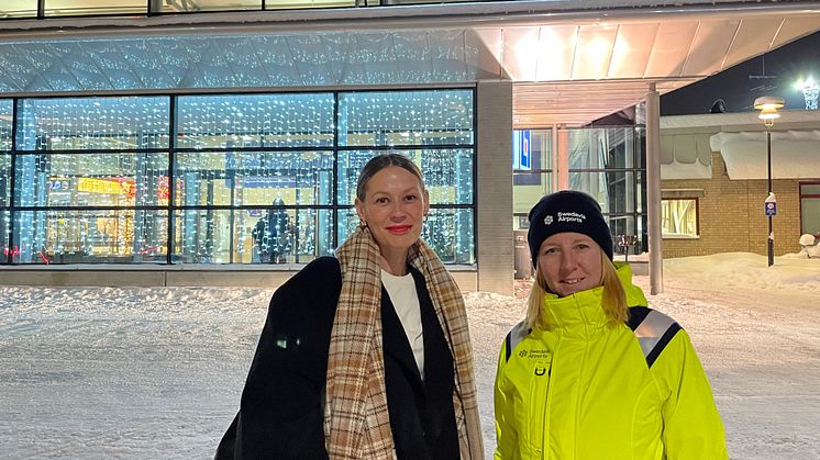 Veronica Wendin, Hållbarhetsstrateg på Lumire, med Petra Sundkvist, Miljöchef på Luleå Airport, Swedavia. Foto: Swedavia
