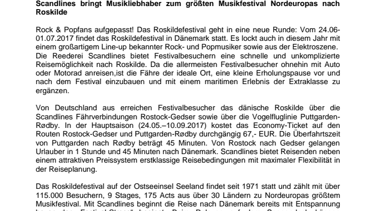 Scandlines bringt Musikliebhaber zum größten Musikfestival Nordeuropas nach Roskilde 