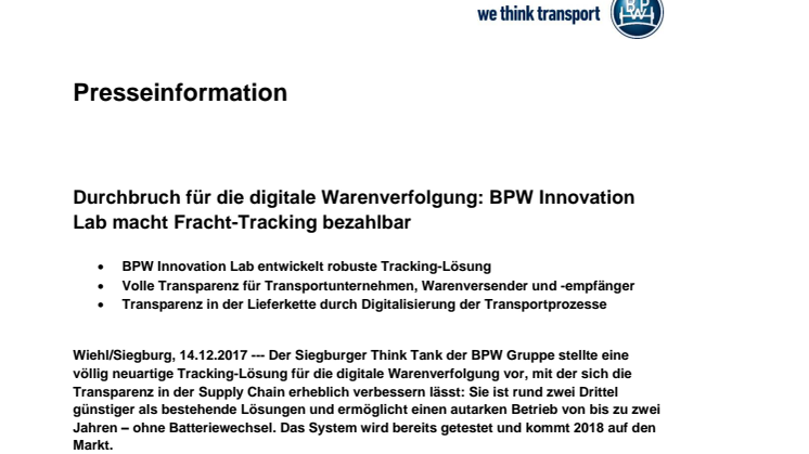 Durchbruch für die digitale Warenverfolgung: BPW Innovation Lab macht Fracht-Tracking bezahlbar
