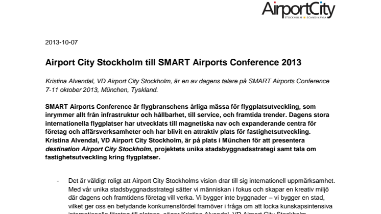 Airport City Stockholm till SMART Airports Conference 2013 