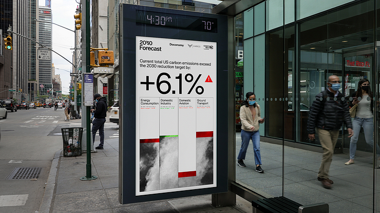 Doconomy promotes climate literacy by displaying the US’ CO₂e emissions  in Times Square for Climate Week
