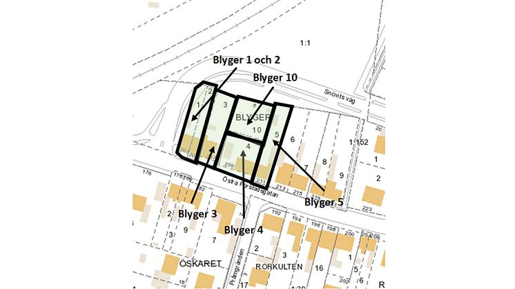 Kartan visar de fastigheter i Trelleborg som just nu är aktuella för rivning.
