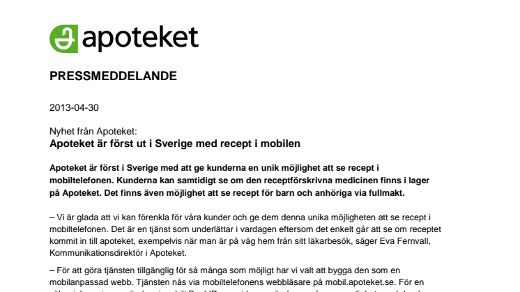 Apoteket är först ut i Sverige med recept i mobilen