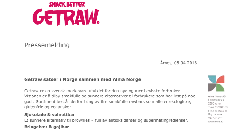 Getraw satser i Norge sammen med Alma Norge