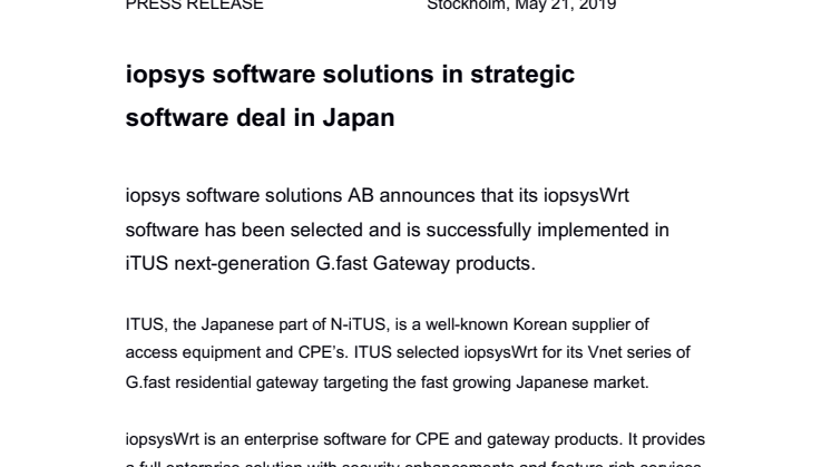 iopsys software solutions in strategic software deal in Japan