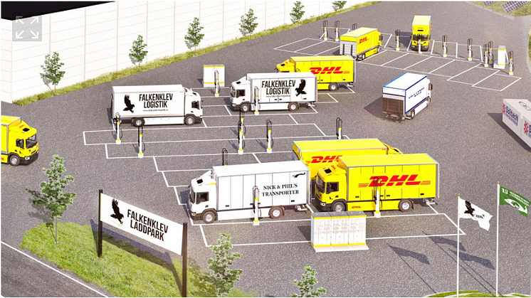 Projektet innebär det första av många stora laddstationer för lastbilar som förutspås behövas längs motorvägstriangeln Malmö-Göteborg- Stockholm-Malmö