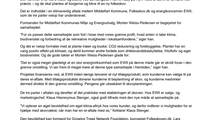 Middelfart Kommune, folkeskoven.dk og EWII vil plante træer og buske på Fyn