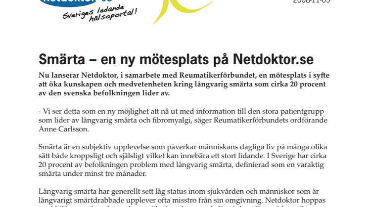 Smärta – en ny mötesplats på Netdoktor.se