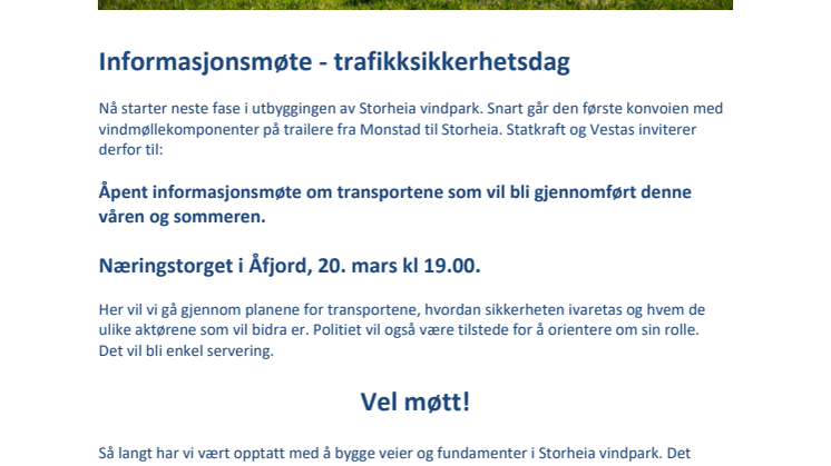 Informasjonsmøte i Åfjord om turbintransporter, 20. mars 2019