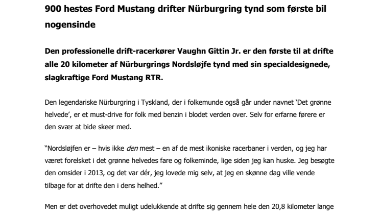 900 hestes Ford Mustang drifter Nürburgring tynd som første bil nogensinde