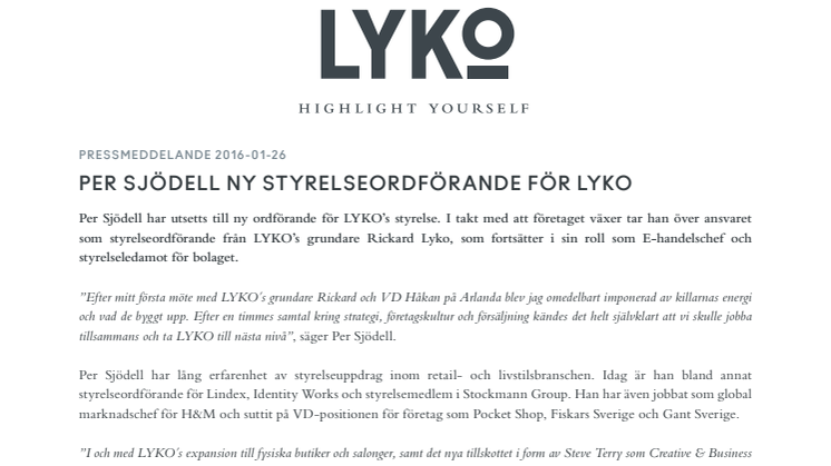 Per Sjödell ny styrelseordförande för Lyko