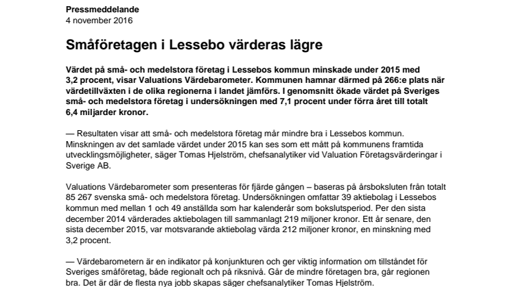 Värdebarometern 2015 Lessebos kommun