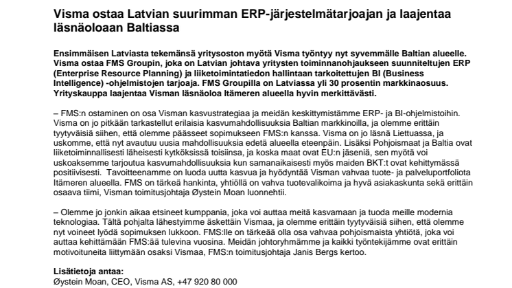 Visma ostaa Latvian suurimman ERP-järjestelmätarjoajan ja laajentaa läsnäoloaan Baltiassa