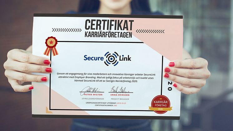 SecureLink är ett av Sveriges Karriärföretag 2020
