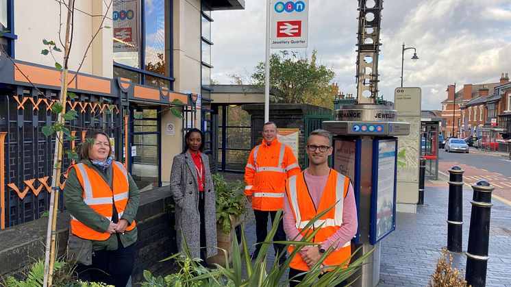 Pictured at Jewellery Quarter station (l-r): Gaynor Steele (station adopter), Ayannah Wilson (WMRE), Ian Taylor (West Midlands Railway) and Steve Lovell (JQ BID)