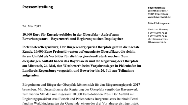 10.000 Euro für Energievorbilder in der Oberpfalz