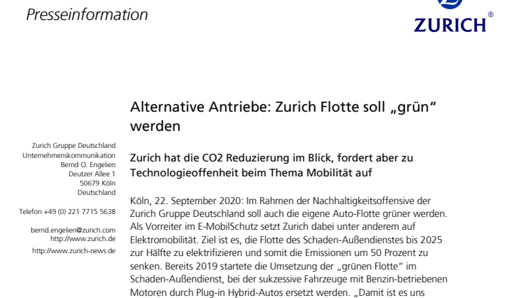 Alternative Antriebe: Zurich Flotte soll „grün“ werden