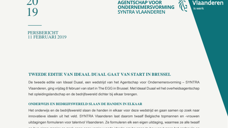 Tweede editie van Ideaal Duaal gaat van start in Brussel