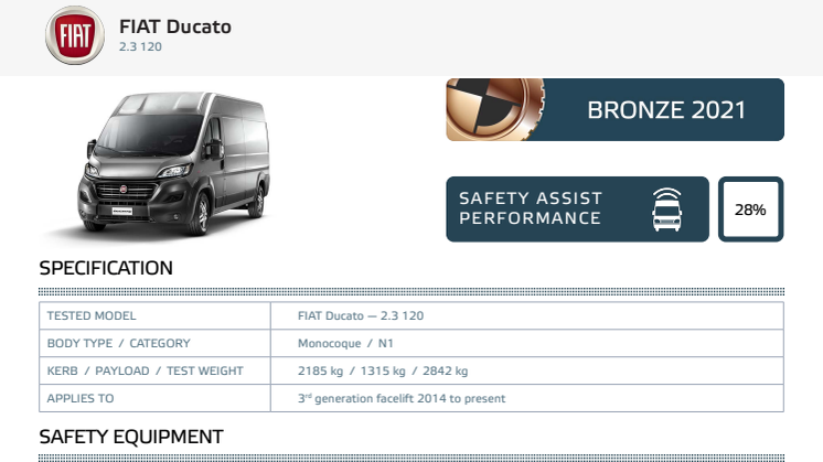 Euro NCAP Commercial Van Testing - FIAT Ducato datasheet