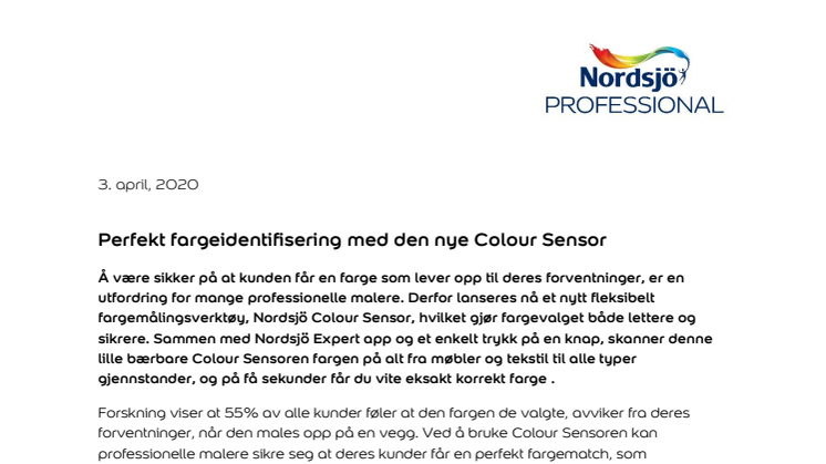 Perfekt fargeidentifisering med den nye Colour Sensor