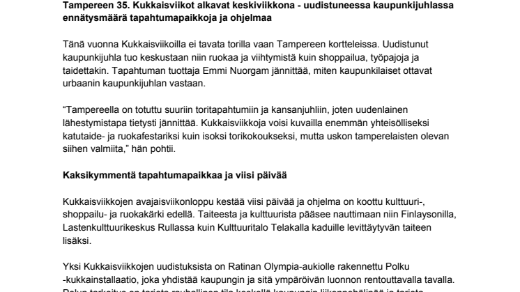 Tampereen Kukkaisviikot alkavat huomenna - uudistuneessa kaupunkijuhlassa ennätysmäärä tapahtumapaikkoja ja ohjelmaa
