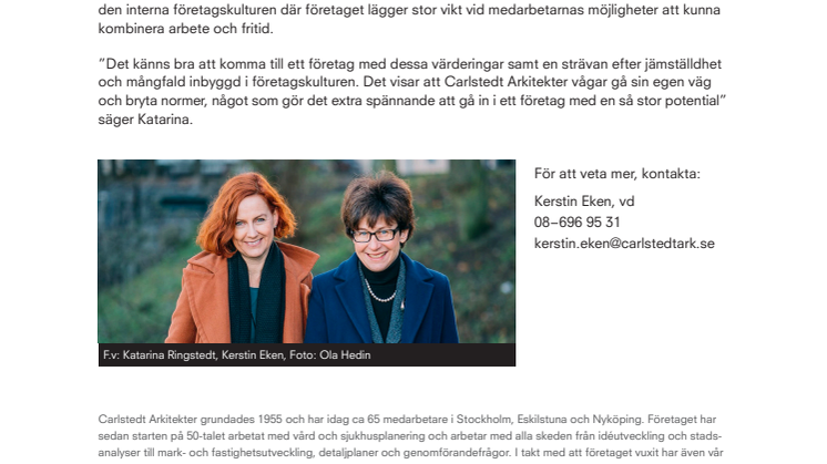 Katarina Ringstedt blir ny vd för Carlstedt Arkitekter