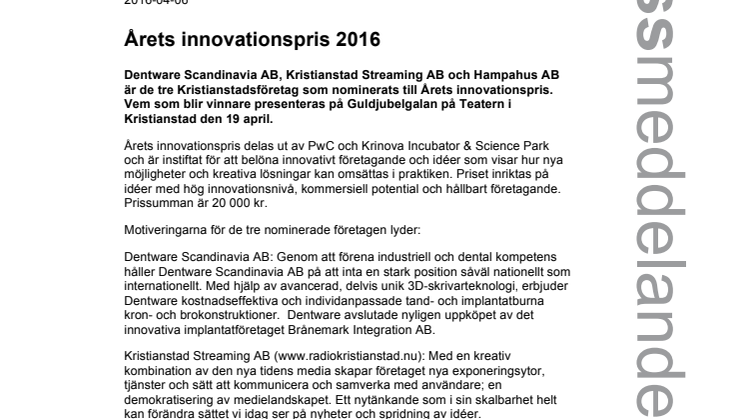 Årets innovationspris 2016